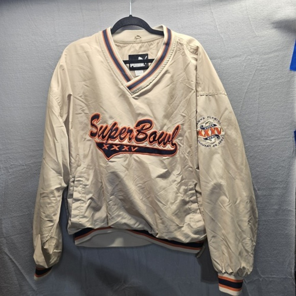 Puma Pullover Windbreaker Jacket Super Bowl XXXV 2001 Tampa Florida 2xl Mens Tan